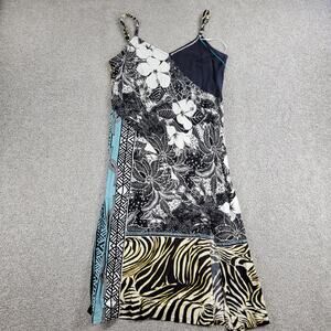 VTG Jams World Voile Zabiscus Dress Womens L Black White Rare Print Side Slit